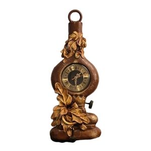Hand Crafted Rustic Floral Wall Clock in Brown and Gold